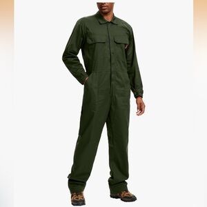 Men's Coveralls Long Sleeve 100% Cotton Twill Workwear Jumpsuit Relaxed Fit